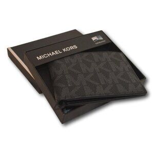 MICHAEL KORS BLACK LEATHER SLIM BI FOLD MENS WALLET - NIB